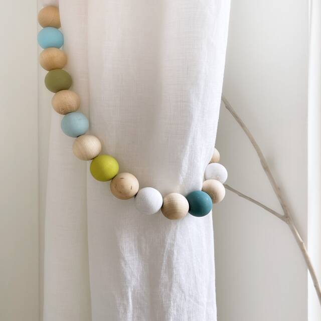 Teal & Green Beaded Curtain Tiebacks Coastal Home Decor - Set Of 2 - image 1