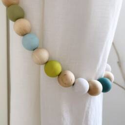 Teal & Green Beaded Curtain Tiebacks Coastal Home Decor - Set Of 2 - thumbnail 2