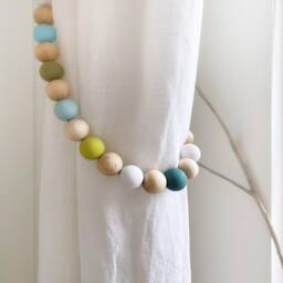 Teal & Green Beaded Curtain Tiebacks Coastal Home Decor - Set Of 2 - thumbnail 1