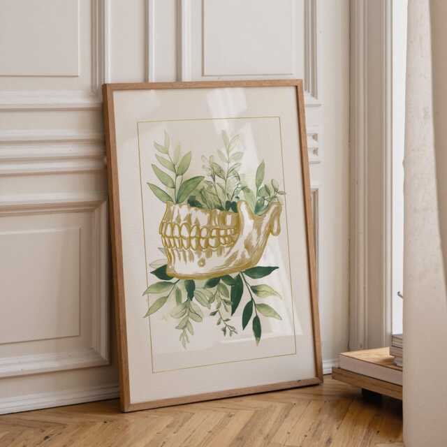 Dental Wall Art Print - Botanical Jaw Illustration Modern Dentist Office D??cor Anatomy Medical - image 1