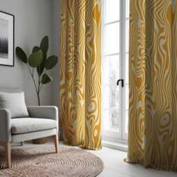 Retro Wave Curtain, Abstract Swirl Drape, Bold Yellow & White Curtain Panel, Mid-Century Modern Window Treatment, Boho Chic Decor - thumbnail 3