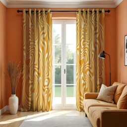 Retro Wave Curtain, Abstract Swirl Drape, Bold Yellow & White Curtain Panel, Mid-Century Modern Window Treatment, Boho Chic Decor - thumbnail 2