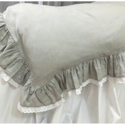 stone Grey Linen Ruffle Duvet Cover With Lace Hem, Lace Duvet Cover, Ruffle Linen Bedding - thumbnail 3