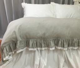 stone Grey Linen Ruffle Duvet Cover With Lace Hem, Lace Duvet Cover, Ruffle Linen Bedding - thumbnail 1