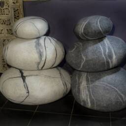 Felted Wool Stone Pillow Set, Pebble Pouf, Floor Cushion - thumbnail 2
