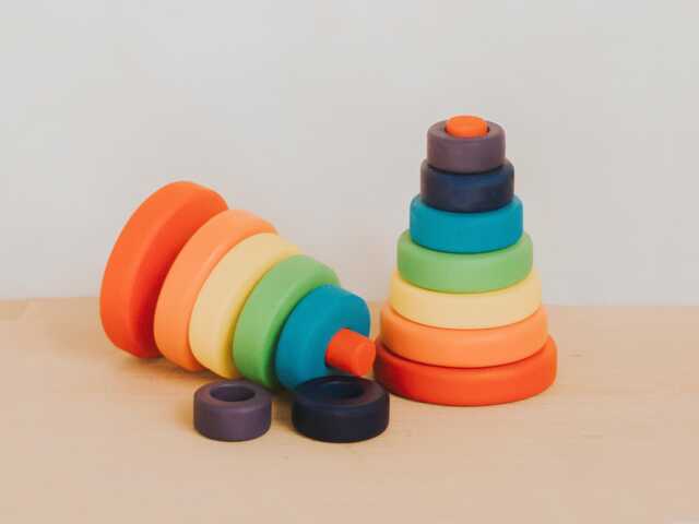 Wooden Rainbow Pyramid Stacking Toy, Rings, Teak Tower Of Rings Stacking, Gift For Kids, Educational Toys - image 1