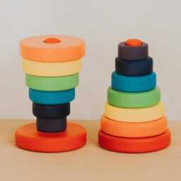 Wooden Rainbow Pyramid Stacking Toy, Rings, Teak Tower Of Rings Stacking, Gift For Kids, Educational Toys - thumbnail 3