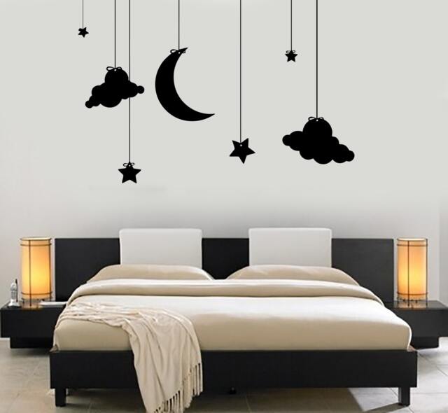Wall Vinyl Decal Romantic Bedroom Moon Stars Cloud Night Kids Decor Mural Art 1480Dz - image 1
