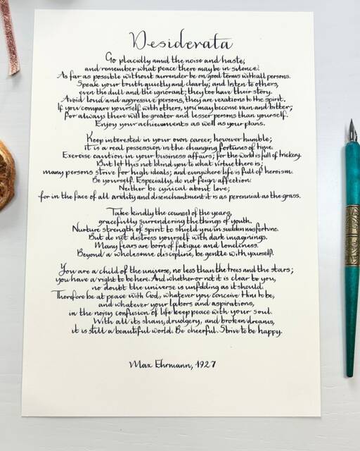 Handwritten Desiderata, Desiderata Poster, Large Print, Poem, Max Ehrmann, Motivational Poem