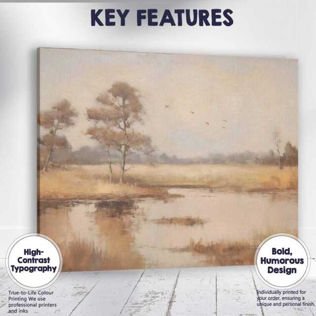 Soft Autumn Wetland Trees Landscape Canvas Wall Art Print Decor Picture Ready To Hang - image 1