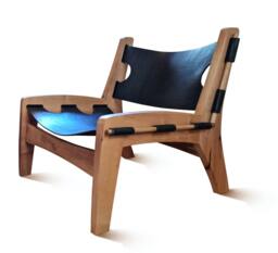 Quilpo Easy Chair Black Leather Handcrafted Low Profile Seating From Argentina - thumbnail 1