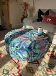 Large Round Footstool in Linwood Peacock Velvet