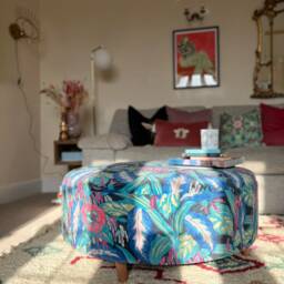 Large Round Footstool in Linwood Peacock Velvet - thumbnail 2