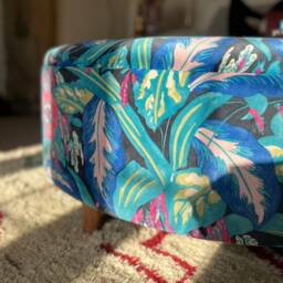 Large Round Footstool in Linwood Peacock Velvet - thumbnail 4
