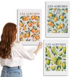 Canvas Art Set Of 3 - Fruity Citrus Patterns in Pastel Colors, Orange Large Wall Art, Plants & Flowers Hanging Piece - thumbnail 3