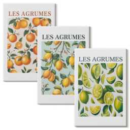 Canvas Art Set Of 3 - Fruity Citrus Patterns in Pastel Colors, Orange Large Wall Art, Plants & Flowers Hanging Piece - thumbnail 2