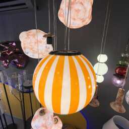 Hand Blown Glass Globe Pendant, Orange Striped Light - thumbnail 2
