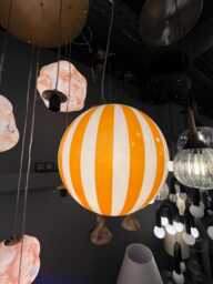 Hand Blown Glass Globe Pendant, Orange Striped Light - thumbnail 1