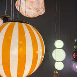 Hand Blown Glass Globe Pendant, Orange Striped Light - thumbnail 4