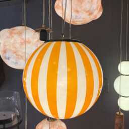 Hand Blown Glass Globe Pendant, Orange Striped Light - thumbnail 3