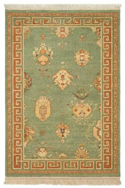Hand Knotted Wool Oushak Style Rug, Sage Green Grey Area Living Room Decor - image 1