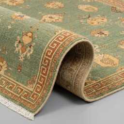 Hand Knotted Wool Oushak Style Rug, Sage Green Grey Area Living Room Decor - thumbnail 2