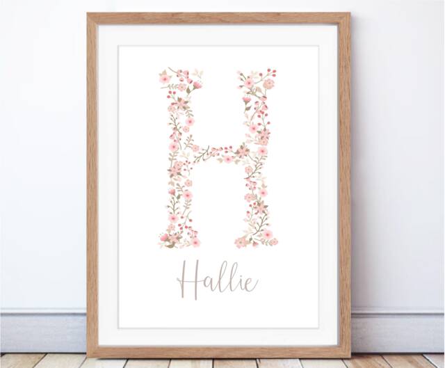Personalised Baby Gift - Print For New Floral Initial Flower Name Nursery - image 1