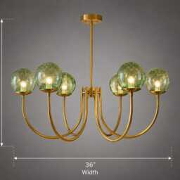 Castle 6-Light Brass Chandelier - Brushed With Green & Milky Globe Pendant Light Medieval Inspired Ceiling Fixture - thumbnail 2