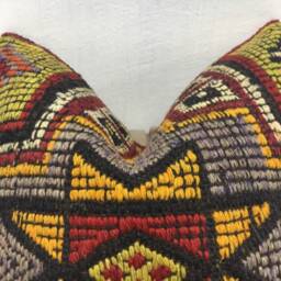 Vintage Handwoven Kilim Pillow Cover, Turkish Sofa Cushion - 16x16 - thumbnail 2