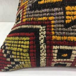 Vintage Handwoven Kilim Pillow Cover, Turkish Sofa Cushion - 16x16 - thumbnail 3