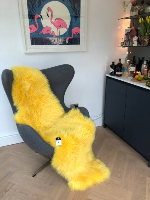 Bright Yellow Sheepskin Rug , Sheepskin, Rug, Xl Long Fluffy - image 1