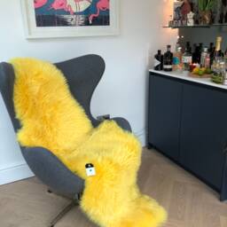 Bright Yellow Sheepskin Rug , Sheepskin, Rug, Xl Long Fluffy - thumbnail 2