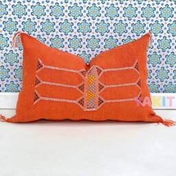 Yakiti-Orange Square Moroccan Pillows, Aka Cactus Silk Pillow, Decorative Pillows, Sabra Pillows, Moroccan Decor Designer Cactus - thumbnail 3