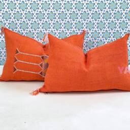 Yakiti-Orange Square Moroccan Pillows, Aka Cactus Silk Pillow, Decorative Pillows, Sabra Pillows, Moroccan Decor Designer Cactus - thumbnail 2