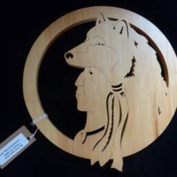 Native American Wolf Wooden Wall Art - Tribal Decor Handcrafted Spirit Animal - thumbnail 4