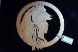 Native American Wolf Wooden Wall Art - Tribal Decor Handcrafted Spirit Animal - thumbnail 1