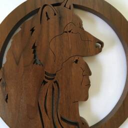 Native American Wolf Wooden Wall Art - Tribal Decor Handcrafted Spirit Animal - thumbnail 3