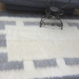 Handmade Wool Area Rug Black & White Scandinavian Throw - 220x200cm - thumbnail 2