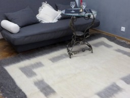 Handmade Wool Area Rug Black & White Scandinavian Throw - 220x200cm - thumbnail 1
