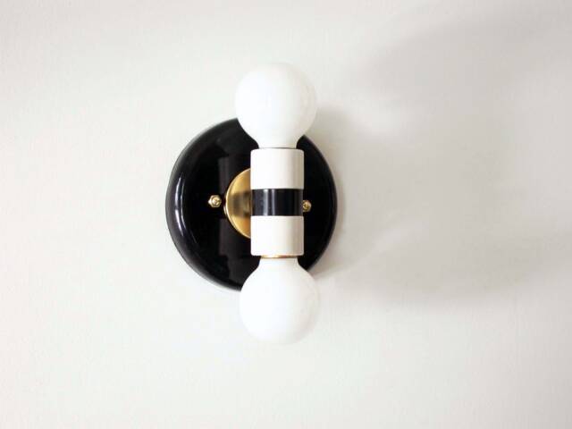 Modern Wall Sconce Double White & Black Vertical Light Porcelain Lighting - image 1