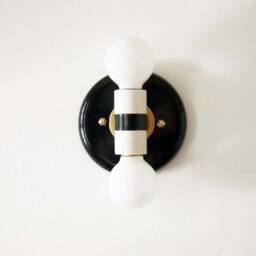 Modern Wall Sconce Double White & Black Vertical Light Porcelain Lighting - thumbnail 2