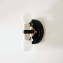 Modern Wall Sconce Double White & Black Vertical Light Porcelain Lighting - thumbnail 3
