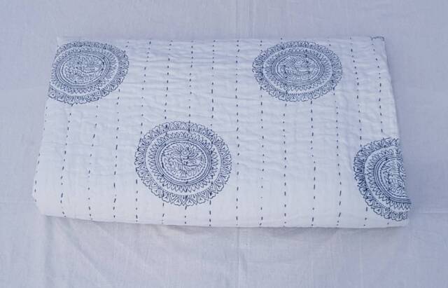 Handmade Kantha Qukantha Bedspread, Indian Throw, Cotton Quilts, 100% Cotton, Handblock Quilt, Gudari - image 1