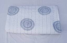 Handmade Kantha Qukantha Bedspread, Indian Throw, Cotton Quilts, 100% Cotton, Handblock Quilt, Gudari - thumbnail 1