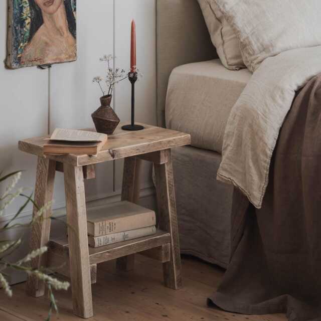 Reclaimed Wood Bedside Table With Shelf - Rustic Splay Side - image 1