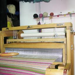 Handwoven Wool Rug - Green Purple Stripes, Vibrant Modern Design, Natural Textile - thumbnail 3