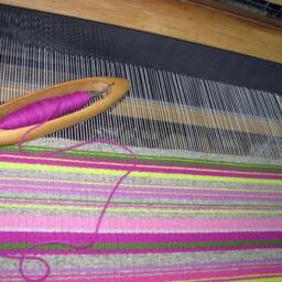 Handwoven Wool Rug - Green Purple Stripes, Vibrant Modern Design, Natural Textile - thumbnail 4