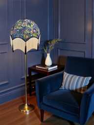 Handmade William Morris Floral Fabric Dome Lamp Shades Cream Fringe, Handcrafted in Great Britain By British Artisans