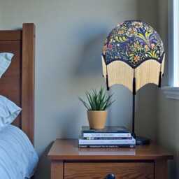 Handmade William Morris Floral Fabric Dome Lamp Shades Cream Fringe, Handcrafted in Great Britain By British Artisans - thumbnail 3