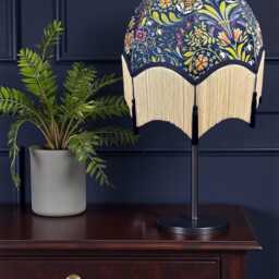 Handmade William Morris Floral Fabric Dome Lamp Shades Cream Fringe, Handcrafted in Great Britain By British Artisans - thumbnail 2